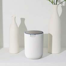 Mini Desk Trash Can With Swing-Top Lid 0.4 Gallon Small Table Round Wastebasket For Office, Home, Car (White) - Putih 15 Liter - View 5