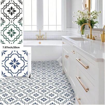 10pcs - 20cm X 20cm Self-Adhesive Floor Tiles, DIY Vinyl Flooring, Suitable For Renters, Removable Waterproof Tile Stickers For Bathroom, Kitchen, Stairs (Blue/Green/Black)