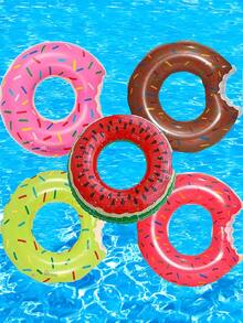 充气游泳圈，PVC材质，男女通用，腋下式设计，颜色包括绿色、粉色、巧克力甜甜圈形、西瓜形，适合沙滩派对、游泳池、海滩、夏季假期休闲游泳。 - 多色 - 查看 11