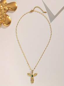 1pc Wing Pendant Necklace, Fashionable Creative Design, Minimalist Style Suitable For Daily Wear And Vacation (OPP Bag Packaging) - Green - View 4