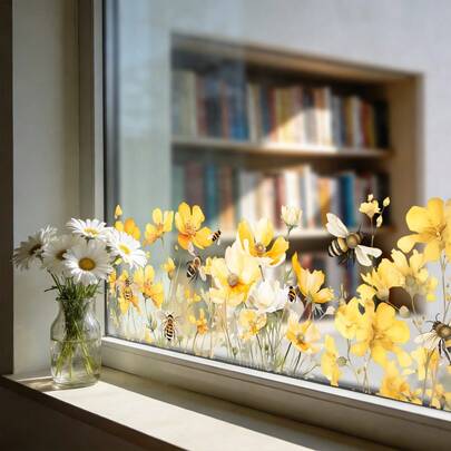 1/4 adet Elektrostatik Adsorpsiyonlu Pencere Çıkartması. Çıkarılabilir, Su Geçirmez PVC. Krizantem ve Diğer Renkli Çiçek Yaprakları. Yatak Odası ve Ev Dekorasyonu İçin Uygundur. Tekrar Kullanılabilir.