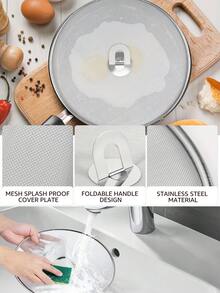 1pc Stainless Steel Spatter Screen Splash Guard Oil Frying Protection Cover, Kitchen Cooking Accessories - Silver - View 11