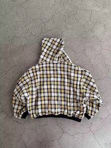 American Retro Light Gray Hooded Cardigan, Plaid Color Blocking, Loose And Relaxed Fit Suitable For Commuting And Casual Wear, Stylish Hooded Zip-Up Plaid Patchwork Reversible Sweatshirt For WoMen. - màu đen - Xem 2