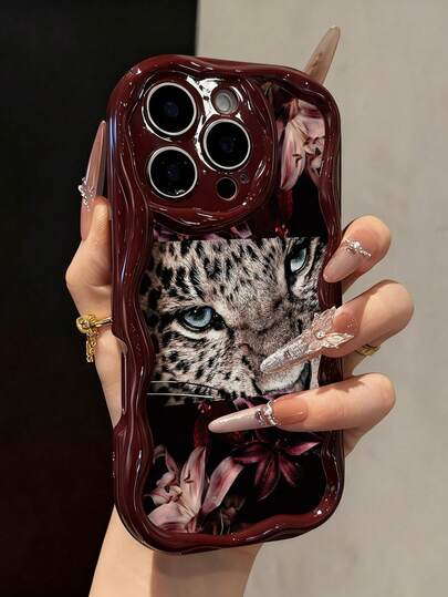 Leopard Print Patchwork New Soft Shell Case, Cream Texture, Wine Red Color, Compatible With IP17/IP17PROMAX/Iphone16/Iphone16pro/Iphone16promax/Iphone15/XR/7p8p/P12promax/P13promax/P14PROMAX/P13/P14/P11/P12/P14, Cute & Fashionable Thick Protective Cover For XS/S/XSMAX/78GES2