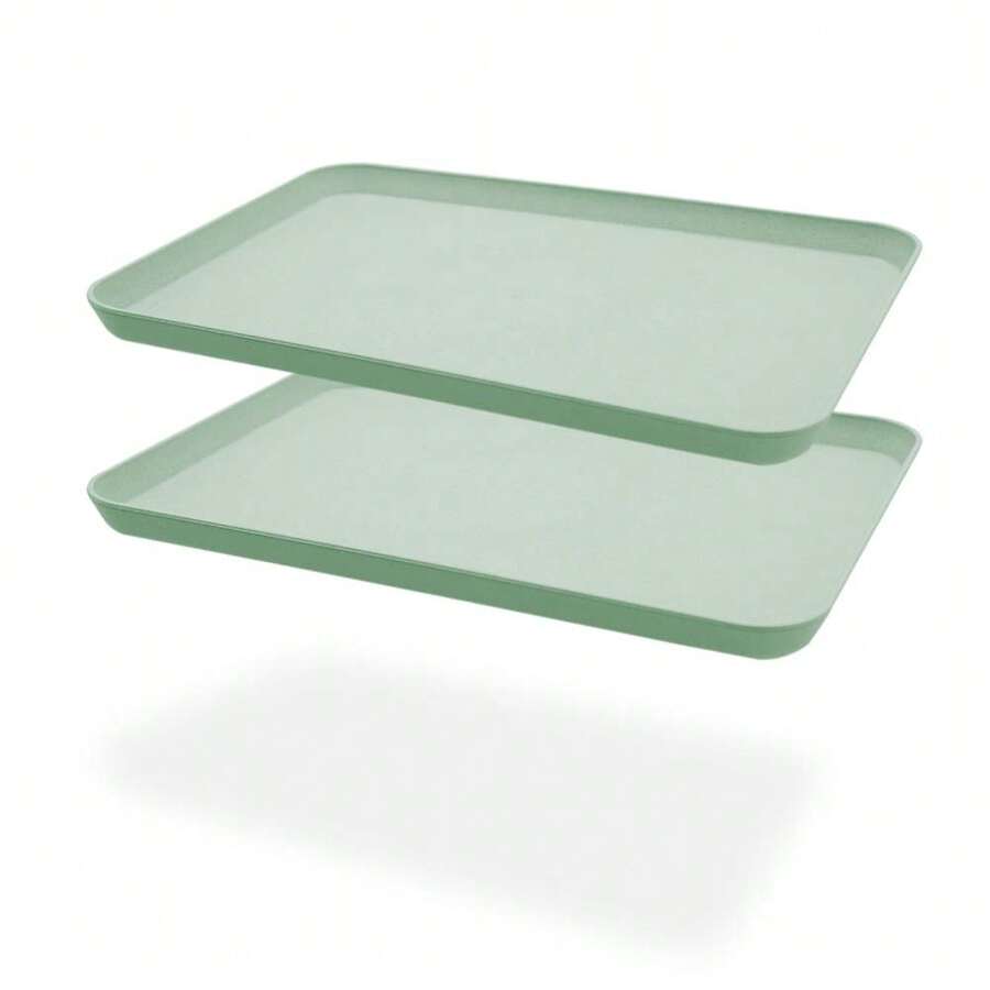 2Pcs Unbreakable Serving Tray Decorative Tray Wheat Straw, 13.7 X 9.8 In Great For Dinner Tea Bed Bar Breakfast Food (Gre1en) - Gre1en - View 1
