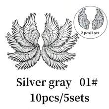 10pcs/5sets Of Golden/Silvery Gray Wings Embroidery Patches, Suitable For Ironing Patches On Fashionable Clothing Hats - A - View 14