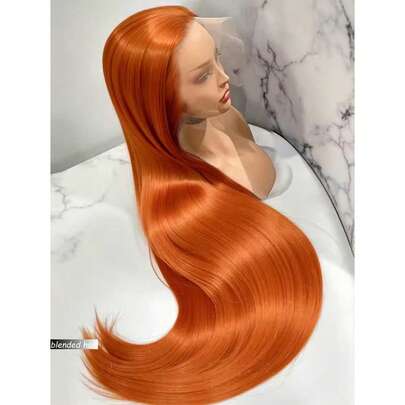 13x4 Straight Glueless Human Blended Hair Wig HD Lace Put On And Go Closure Wigs Human Blended Hair Pre Plucked Pre Cut No Glue 3 Seconds To Wear Glueless Wig Transparent Lace Front Wigs Pre Bleached Knots 180 Density 8-36Inch Ginger Orange 350