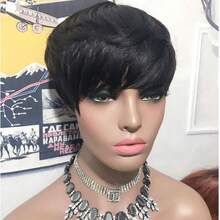 Pixie Wigs For Black Wig Natural Black Short Wigs For Black Glueless Short Black Layered Pixie Cut Wig With Bangs - Black - View 3