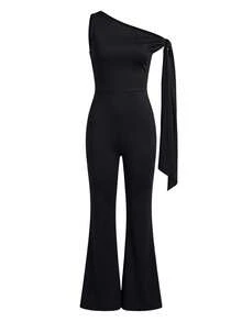 EARO Women's Sleeveless Butterfly Detail Spaghetti Strap Jumpsuit, Elegant High Stretch Long Jumpsuit, Versatile & Slimming - Black - View 4