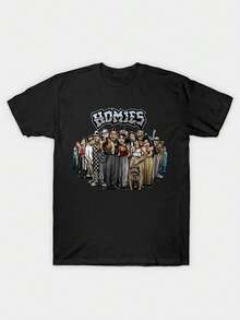 Homies Gangster Cartoon Characters Print Same Style For Men And Women 2025 Summer Short-Sleeved Printed T-Shirt Pure Cotton 220G - Black - View 1