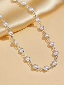 1条时尚珍珠金属流苏腰链，适合女士休闲、派对、海滩、度假穿着 - 銀色 - 查看 3