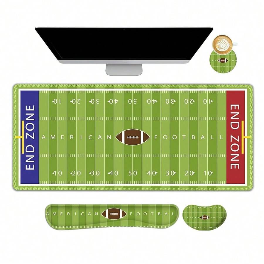 Gre1en Desk Mat Set, Extended Gaming Pad With Wrist Rest Support +Keyboard Wrist Rest +Coaster, Large Cute Pad, American Football Field - AmericanFootballField - View 1