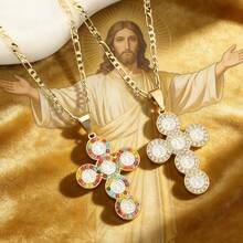 1 Piece Niche Design High End Full Zirconia Guadalupe Cross Necklace, Faith Virgin Mary Pendant Charm Copper Religious Faith Jewelry, Prayer Blessings, Easter/Thanksgiving/Mother's Day Gifts, Essential For Catholicism, Retro Hip-Hop Style - Saint Benedict - View 2