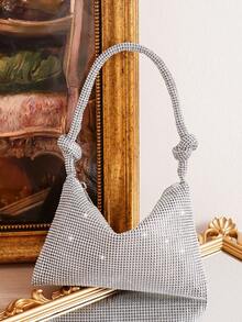 Sparkling Rhinestone Decor Mini Square Handbag, Fashion Versatile Clutch Bag For Party, Banquet, Events - Silver - View 7