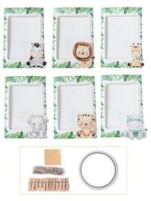 1 Set Pancarta de Foto de 1er Cumpleaños, Pancarta de Decoración de Fiesta de 1er Cumpleaños con Tema de Animales de la Selva, Decoración de Fiesta de 1er Cumpleaños, Suministros de Fiesta de 1er Cumpleaños, Decoración de 1er Cumpleaños "Wild One", Pancarta de Marco de Foto de 1-12 Meses, Colgante de Pared para Fiesta de Baby Shower - Animales de la selva - Ver 3