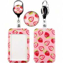 ID Badge Holder Retractable Clip Work Badge Reel Clip For ID Badges Keycard For Nurse Teacher Student Office Womens Id Card Key Holder Retractable Keychain, Strawberry - Quả dâu - Xem 1