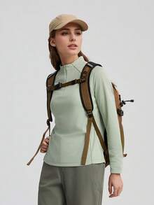 TECTOP Spring Summer Women's Long Sleeve Sports T-Shirt 1/4 Zipper Running Fitness Breathable Quick-Drying High Elasticity T-Shirt - 草綠色 - 查看 4