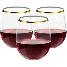 12oz Glass Red Wine Glasses, 1/6/12pcs Set, Gold Rim, High Quality Reusable Unbreakable Crystal Material, Suitable For Party, Wedding, Picnic - Transparent Gold-rimmed Red Wine Glass - View 1