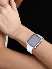这款二合一表带兼表壳兼容 ，适用于 40mm、41mm、42mm、44mm、45mm、46mm 和 49mm 尺寸。运动休闲风格，搭配铆钉硅胶表带。配备防震防刮硬质 PC 表壳和钢化玻璃屏幕保护膜。兼容 Ultra/11/10/9/8/7/6/5/4/SE 系列。男女皆宜。柔软舒适，易于佩戴，触感灵敏。 - 白色 - 查看 9