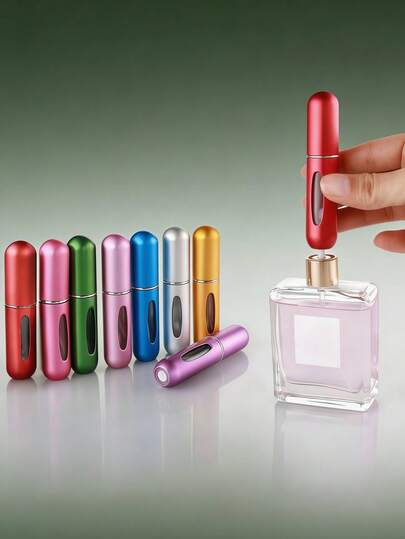 1pc/2pcs/3pcs/4pcs/5pcs 5ml Multi-Size Couple Perfume Refillable Spray Bottles, High-Quality Ins Style, Travel-Friendly Portable Fragrance, Anniversary Gift For Boyfriend/Girlfriend, Leak-Proof Pump, Available In Pink, Blue, Black, Gold, Silver, Light Blue, Rose Red, Gray, Green, Red