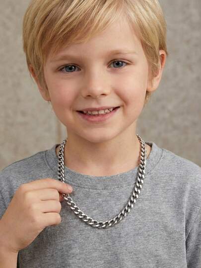 1pc Fashion Classic Silver Stainless Steel Chain Necklace Hip Hop Boy Accessories Punk Style Dress Up Necklace Street Jewelry Accessories