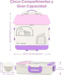 ¡RecomendadoLonchera Bento Niño, Bento Box Kids de 4 Compartimentos, Lonchera para Niños a Prueba de Fugas con Asa, con Tenedor y Cuchara, Contenedor de Bocadillos de Frutas para la Escuela y Picnic (Púrpura)¡Top de Temporada - Amarillo - Ver 7