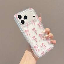 1pc Sweet Girl Style Pink Bow Transparent Full Coverage Phone Case - Clear - View 7
