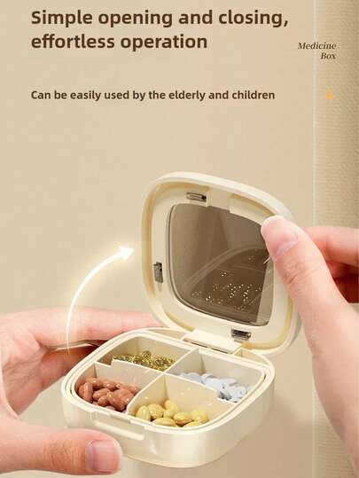 1pc Four-Compartment Pill Box, Refined,Square Storage Box,Travel Portable Pill Storage Box, Medicine Dispensing Box, Large-Capacity Pill Box, Portable Medicine Dispensing Storage Box, Four-Compartment,Organizing Daily Medications And Pills,Storing Exquisite Small Jewelry And Additions,Travel Pill Organizer,Medication Partition Box,Large-Capacity Medicine Box,For Vitamins, First Aid Kits, For, Office, , Emergency Preparedness - Durable Portable Drug.