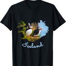 Camiseta con diseño de texto y contorno del mapa de Islandia de frailecillos - Negro 1 - Ver 1