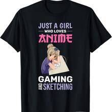 Camiseta de anime japonés "Solo una chica que ama los videojuegos y dibujar". - Negro - Ver 1