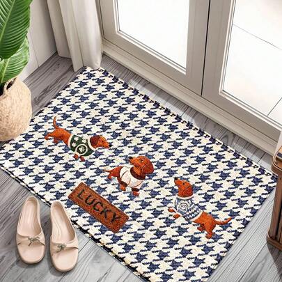 1 قطعة سجادة باب بنمط كرتوني رجعي، نسيج منسوج، طباعة بنمط هندسي ملون، قاعدة من مطاط TPR، سجادة حمام، سجادة مطبخ، سجادة غرفة الغسيل، ديكور أجواء العطلات، ديكور المنزل، ديكور الحفلات، ديكور الزفاف، ديكور المائدة