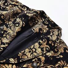 2026 Men's Gothic Steampunk Tailcoat Jacket Black Brocade Wedding Coat - 金色 - 查看 3