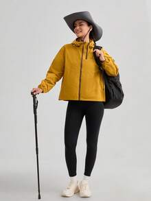 女士休闲户外拉链连帽软壳外套，秋季款 - 黃色 - 查看 11