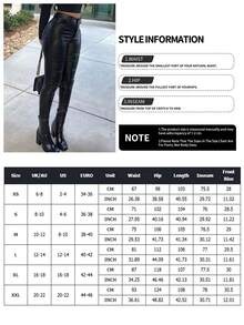 Women's Fashionable Sexy Elastic Skinny Pants, Faux Leather Pants, Black Casual - Black - View 5