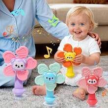 【婴儿手指玩具】婴儿吸盘手指玩具（老虎/狐狸/熊/猴子）- 纹理握柄，鼓声，摇铃声，男女宝宝圣诞礼物 - 彩色 - 查看 4