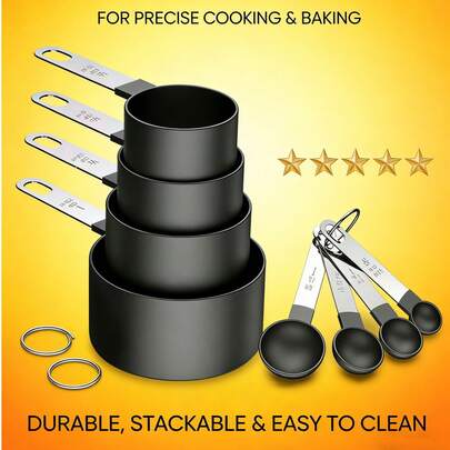 8pcs/1set Stainless Steel Handle Multifunctional Plastic Measuring Spoon, Measuring Cup, Scale Measuring Spoon Set, Precision Spoon, Coffee Spoon, Flour Spoon, Used For Measuring Dry And Wet Ingredients, Small Spoon, Cooking And Baking Tools, Essential Kitchen Tools For Home And School