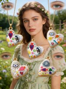 2/50pcs Random Multi-Color Fashionable Dark Heart & Devil's Eye Pendant, Suitable For DIY Necklace, Bracelet, Earring, Keychain, Phone Chain, Couple Gift Jewelry Making - Multicolor - View 12