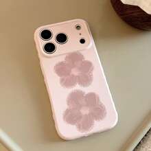 Funda de teléfono suave de primavera con flores rosa guayaba y moradas, compatible con iPhone 16/17/15 Pro Max/14, diseño lindo, geométrico, estilo coreano, artístico, minimalista, estilo Ins - Rosa Pálido - Ver 3