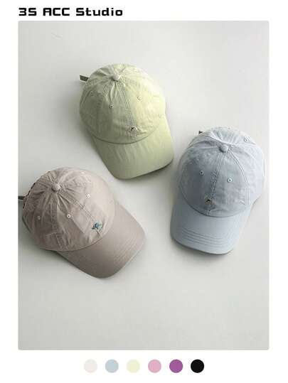 Ins Minimalist Candy Color Small Bear Embroidery Baseball Cap, Unisex Versatile Baseball Cap, Breathable Quick-Drying Sunhat Suitable For All Seasons, Macaron Color Cute Summer