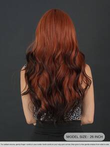7JHH WIGS 渐变姜橙色长款波浪假发，中分卷发，带刘海，天然耐热合成纤维，适合音乐节派对、万圣节角色扮演等场合，26英寸 - 薑色 - 查看 3