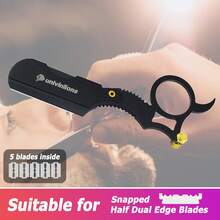 Univinlions 1 Piece Straight Sharp Barber Razor +5 Dual Edge Blades Shaver Beard Face Underarm Body Shaving Black Gold Silver - Multicolor - View 14