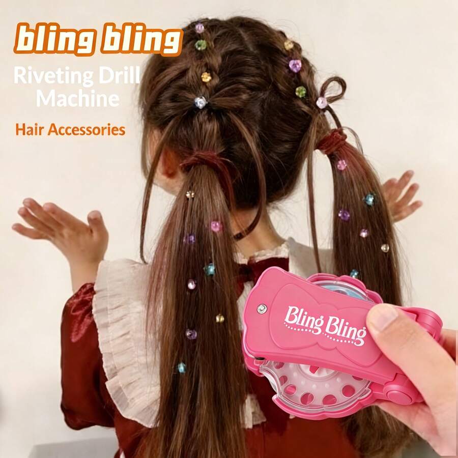 1 Set 180pcs Diamond Stickers/Girls Hair Jewelry Pressing Diamond Hair Accessories DIY Kit, Children Dress Up Hair Ornament Toy/Diamond Jewelry Hair Styling Tool/Glamorous Series Charm Girls Makeup Birthday Gift Toy (Some Accessories Color Random) - Pink Hair Clip - View 1