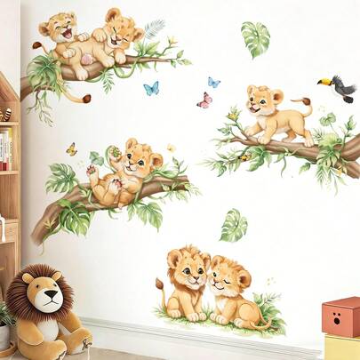 Cute Jungle Lion Cub Wall Stickers, Peel And Stick Animal Decals, Ideal For Nursery, Kids Bedroom, Playroom & Classroom Wall Art