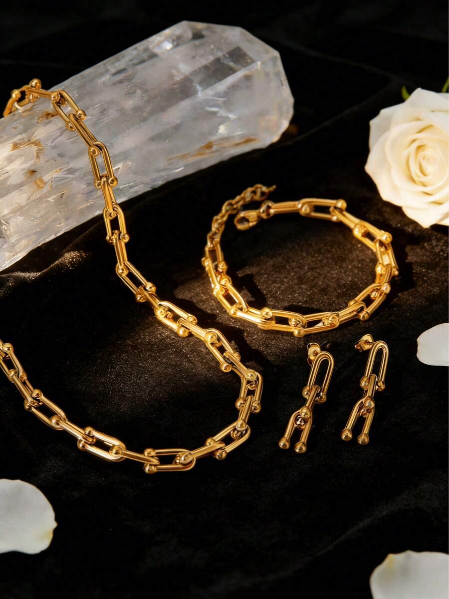 不锈钢U型吊坠项链，男女皆宜，不锈钢材质，18K镀金链，时尚百搭，是理想的日常佩戴礼物。 - 彩色 - 查看 1