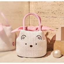 Creative Woven Women'S Handbag- Stylish Open-Top Handbag For Commuting, Daily Use & Shopping, Polyester Lining, Casual Accessory, Playful Accessory, Textured Finish - White - View 6