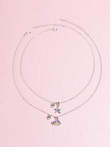 2件套女孩云朵星空锌合金吊坠项链，闺蜜/姐妹情谊项链，姐妹情谊/闺蜜礼物，适合日常佩戴 - 均碼 - 查看 3