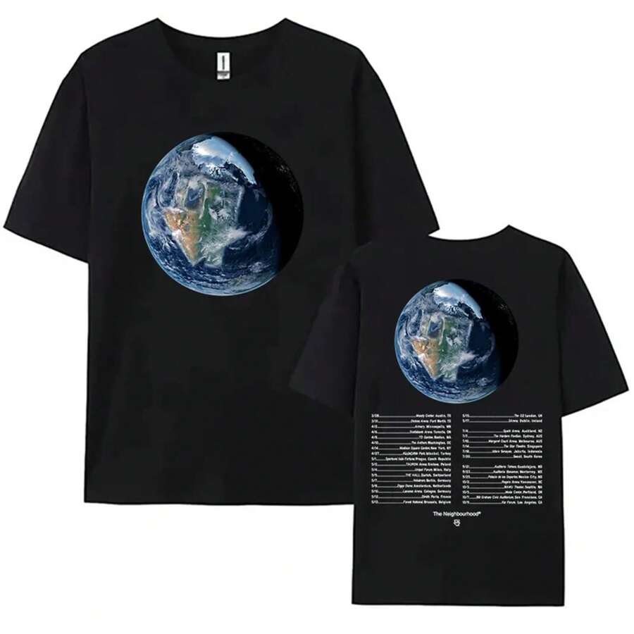 The Neighbourhood  WOURLD TOUR 2026 T-Shirt Short Sleeve Cotton Loose Tshirts Women Men Clothing O-Neck Casual Print T Shirt - 黑色 - 查看 1