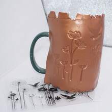 蒲公英浮雕纹理印章，陶瓷艺术杯/罐/盘DIY工具，软陶雕塑创意礼品，可重复使用压模 - clear - 查看 5