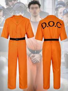 1 Set American Prison Uniform Jumpsuit, Orange Convict Costume For Halloween Cosplay - Orange - View 11
