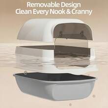 1pc Large Fully Enclosed Cat Litter Box With Removable High Rim And Foldable Cover, Anti-Slip Cat Litter Tray, Christmas Gift - Szary - View 6